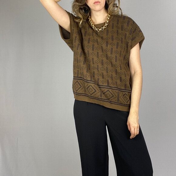 Vintage boxy knit top. Brown black - Picture 4 of 12